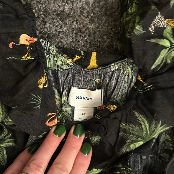 NWT OLD NAVY DRESS SAFARI PRINT BLACK DRESS PALM TREES 🌴 FLAMINGOS 🦩 🦒 4T NEW - Picture 4 of 5